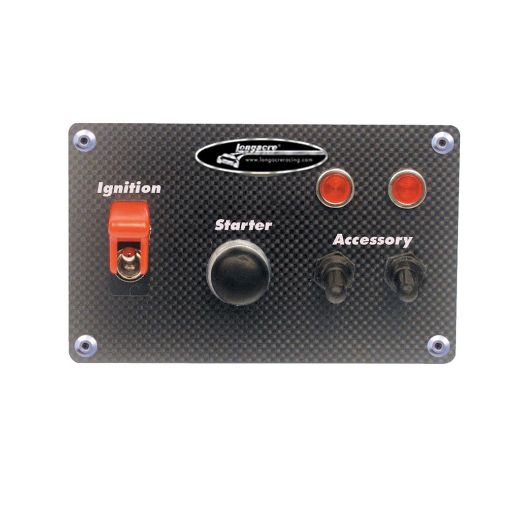 LONGACRE CARBON FIBER FLIP-UP START - IGNITION SWITCH PANEL W- 2 ACC & PILOT LIGHTS