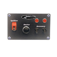 LONGACRE CARBON FIBER FLIP-UP START - IGNITION SWITCH PANEL W- 2 ACC & PILOT LIGHTS